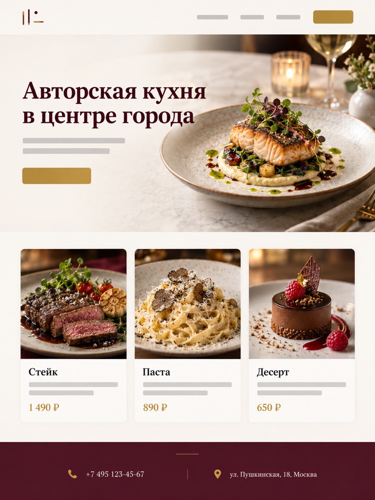 Пример сайта ресторана